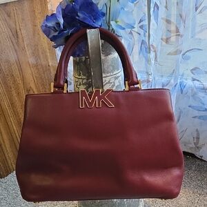 Michael Kors Burgundy Leather Satchel/Shoulder Bag with Gold Accents